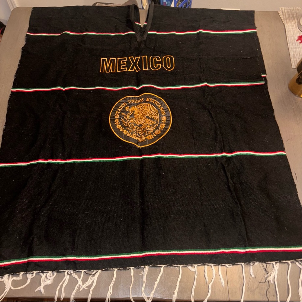 Black Mexico Poncho with Gold Emblem